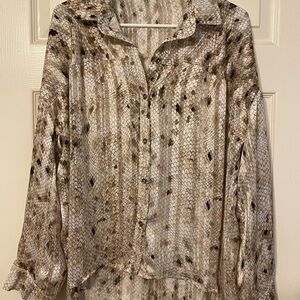 12th Tribe Cream and Brown Long Sleeve Button Down Shirt